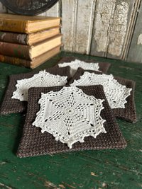 Wool Tweed and Vintage Lace Coasters - Set of 4