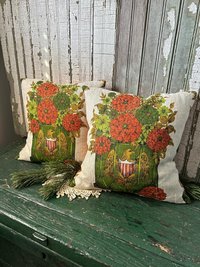 Mid Century Americana Pillow, Orange, Avocado Green