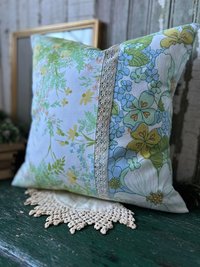 Pastel Floral Throw Pillow, Vintage Fabrics