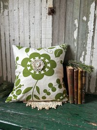 Green Floral Throw Pillow, Spring Décor