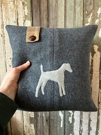 Terrier Silhouette Throw Pillow, Recycled Wool Tweed