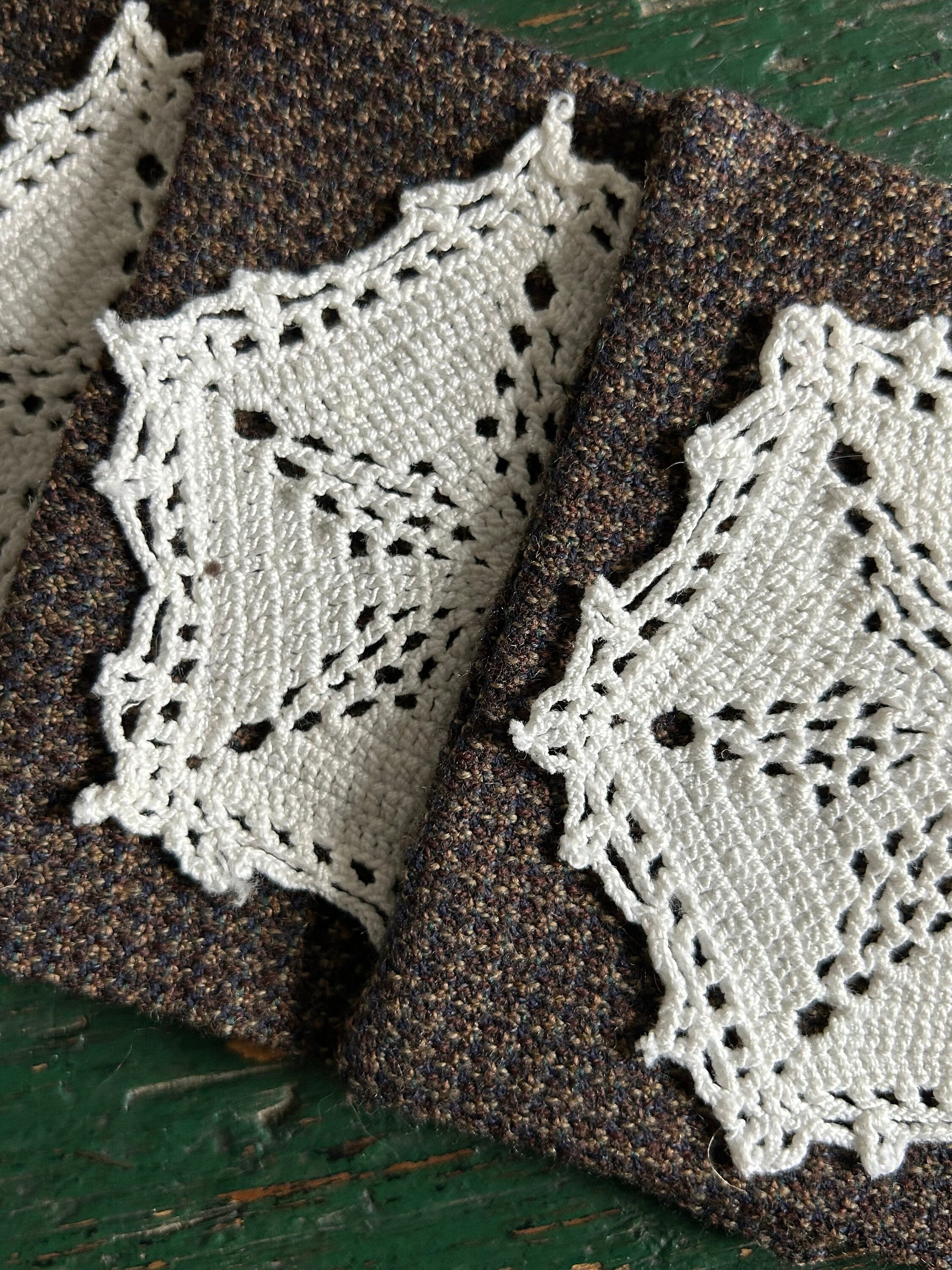 Wool Tweed and Vintage Lace Coasters - Set of 4