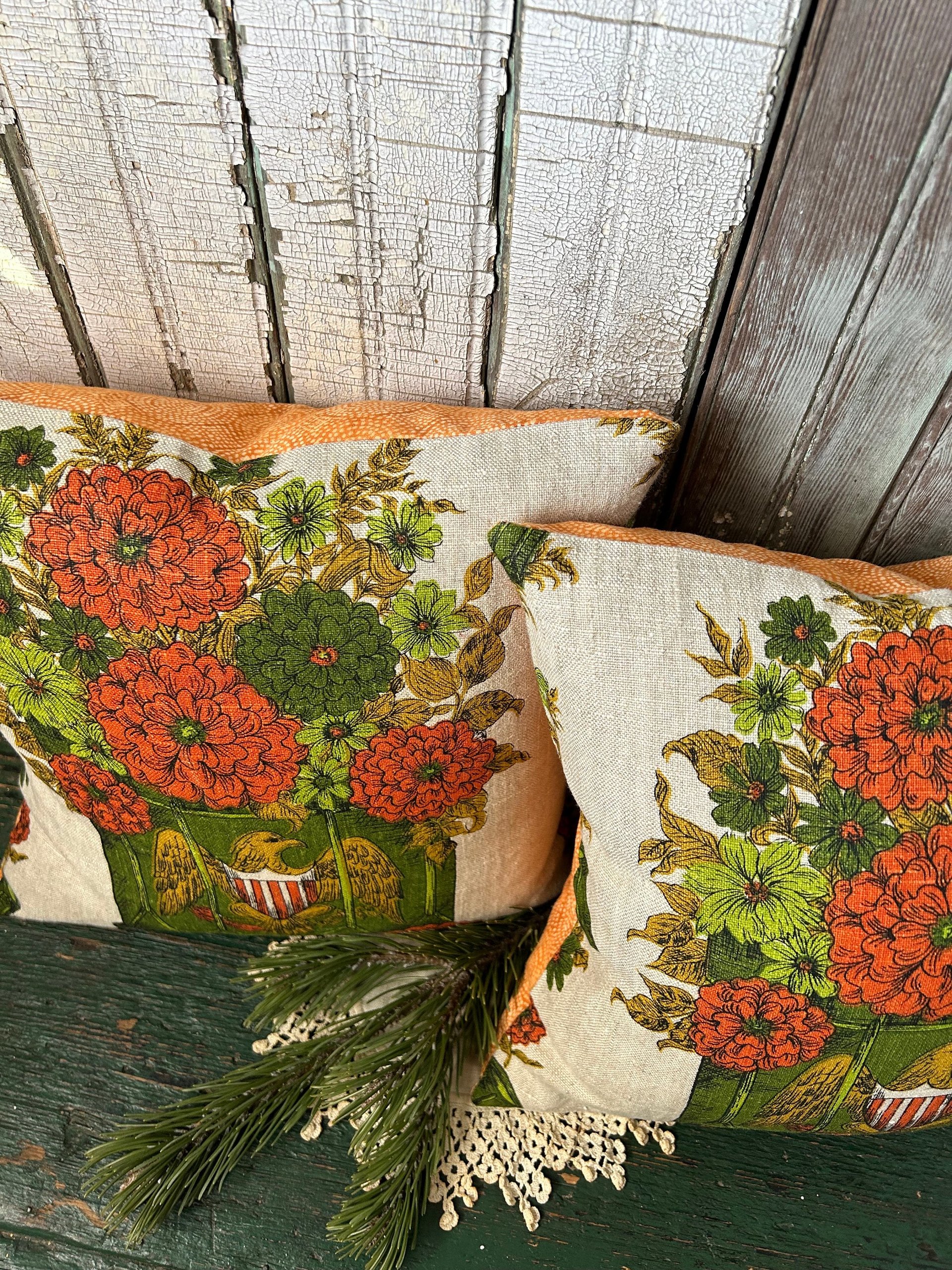 Mid Century Americana Pillow, Orange, Avocado Green