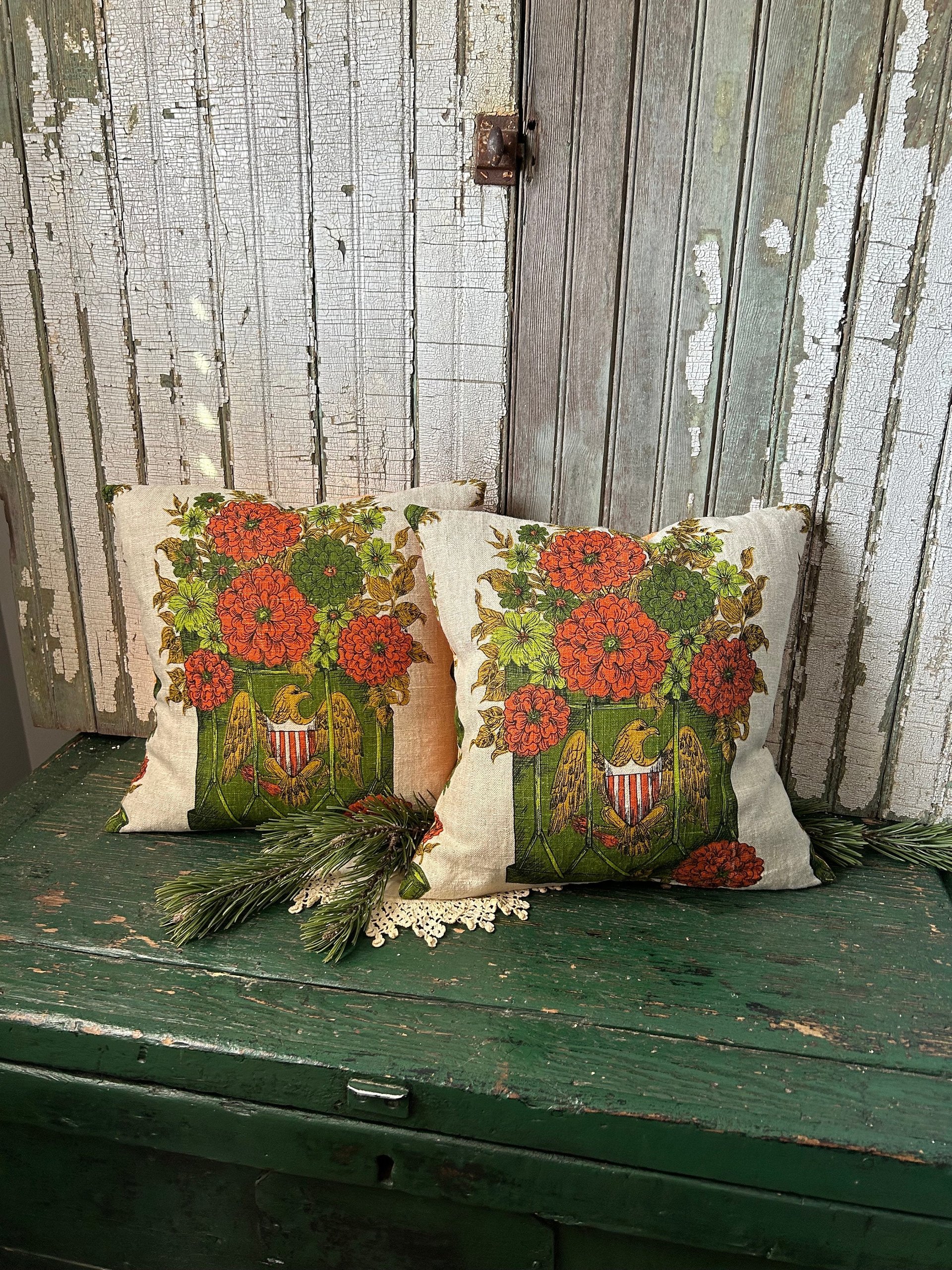 Mid Century Americana Pillow, Orange, Avocado Green