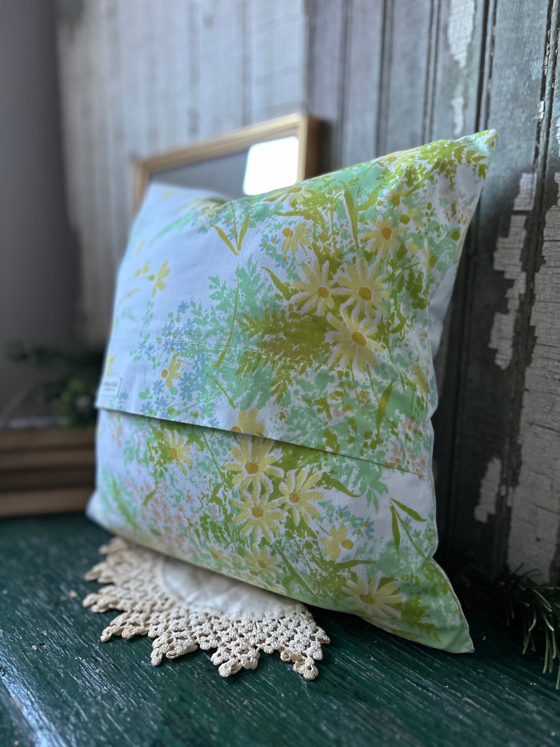 Pastel Floral Throw Pillow, Vintage Fabrics