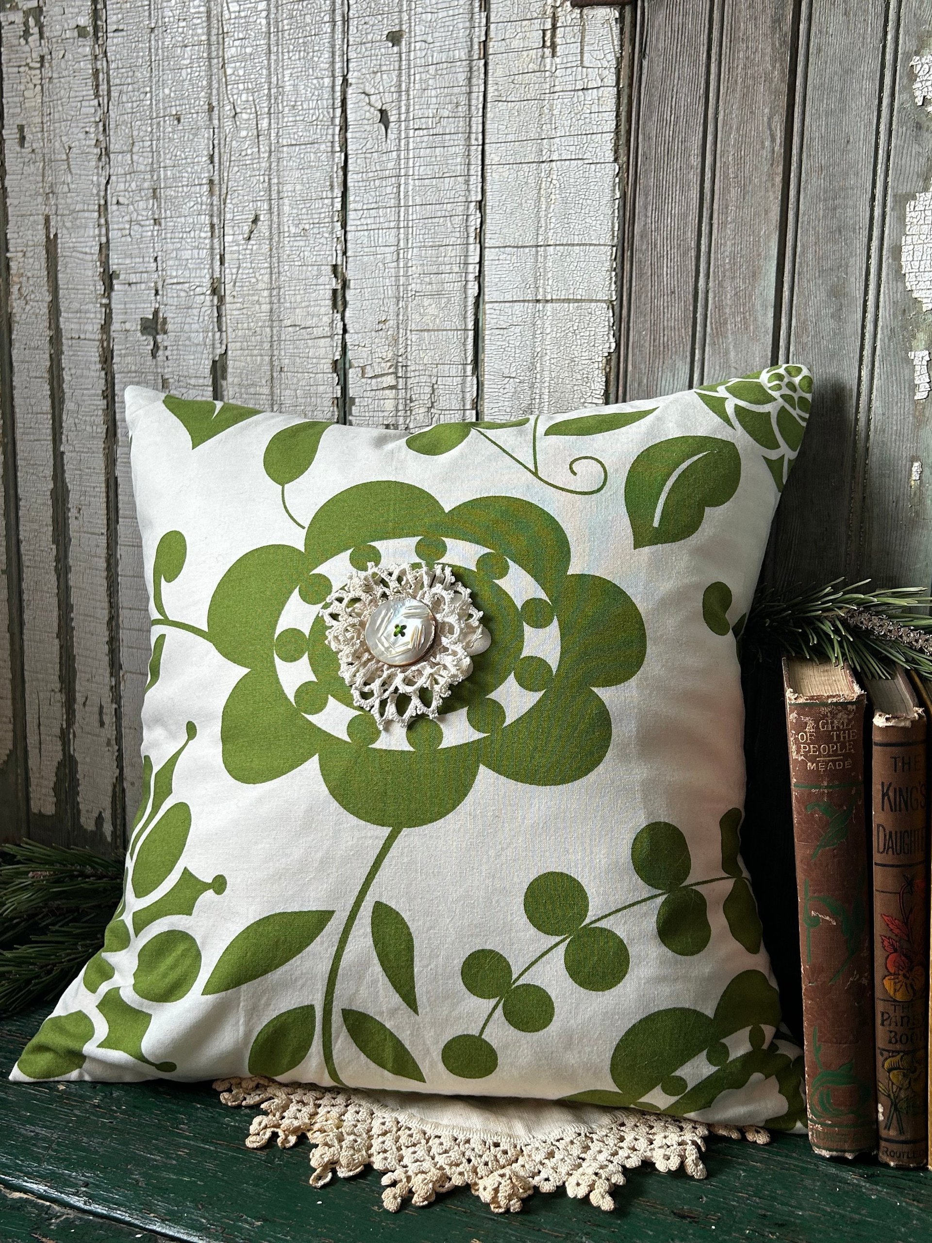 Green Floral Throw Pillow, Spring Décor