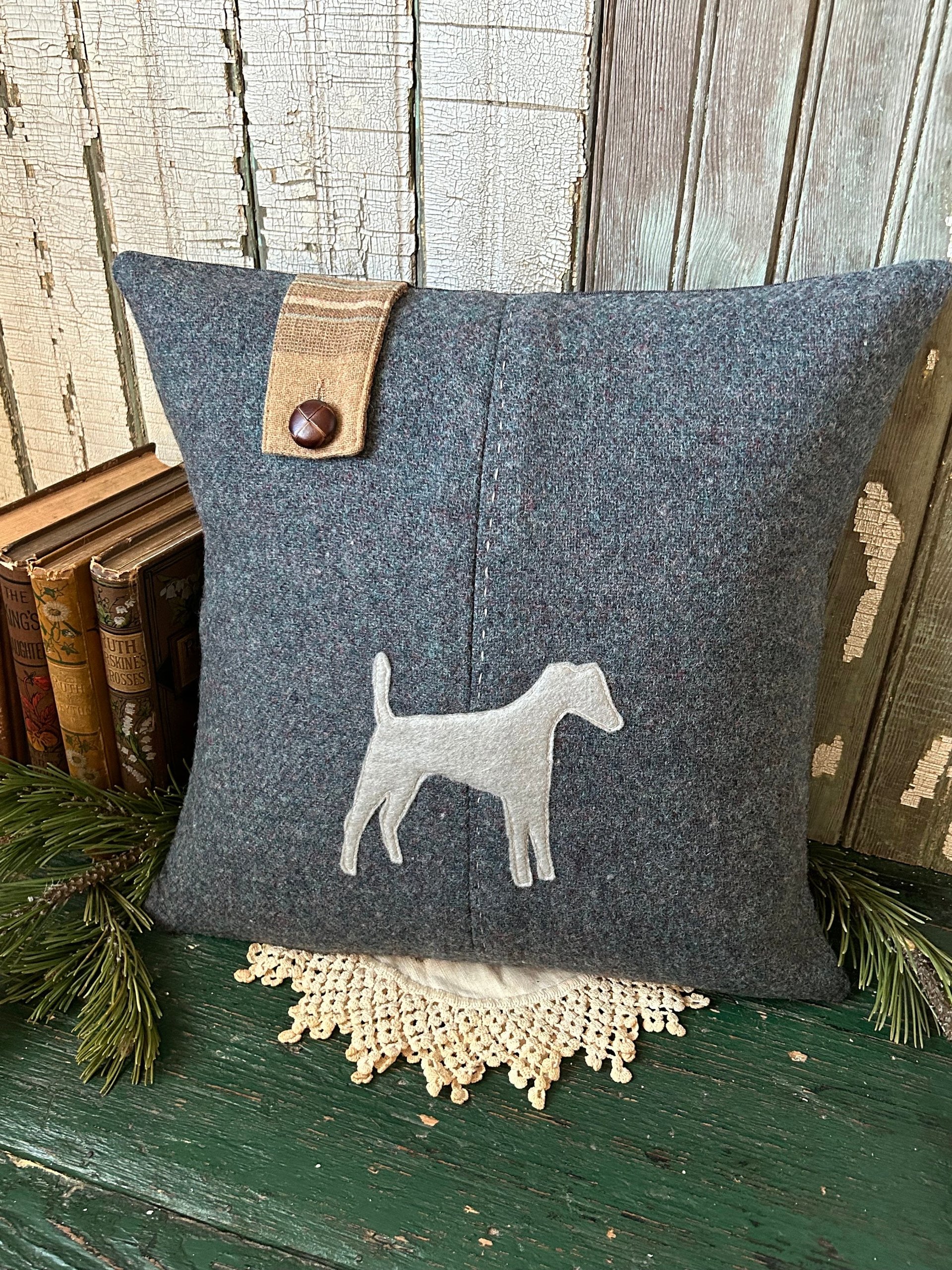 Terrier Silhouette Throw Pillow, Recycled Wool Tweed